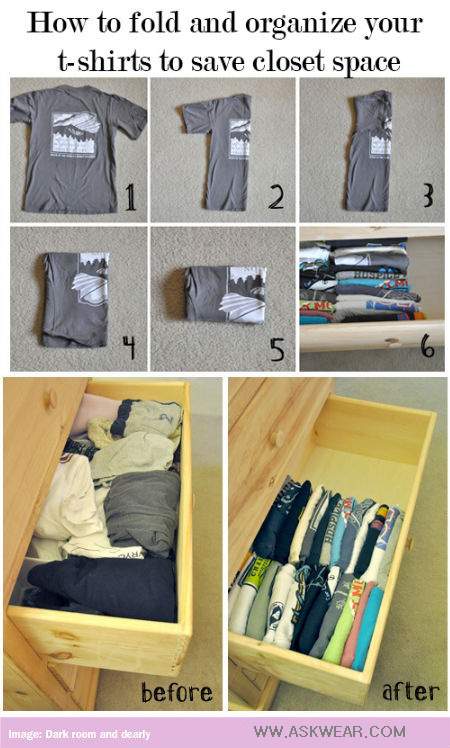 how to fold your t-shirts to save closet space - askwear